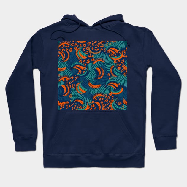 Orange and Teal Palms and Bananas Hoodie by Carolina Díaz